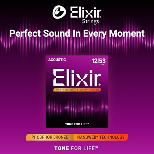 Elixir Strings, Acoustic Guitar Strings, Phosphor Bronze with NANOWEB Coating, Longest-Lasting Rich and Full Tone with Comfortable Feel, 6 String Set, Light 12-53 - Image 2