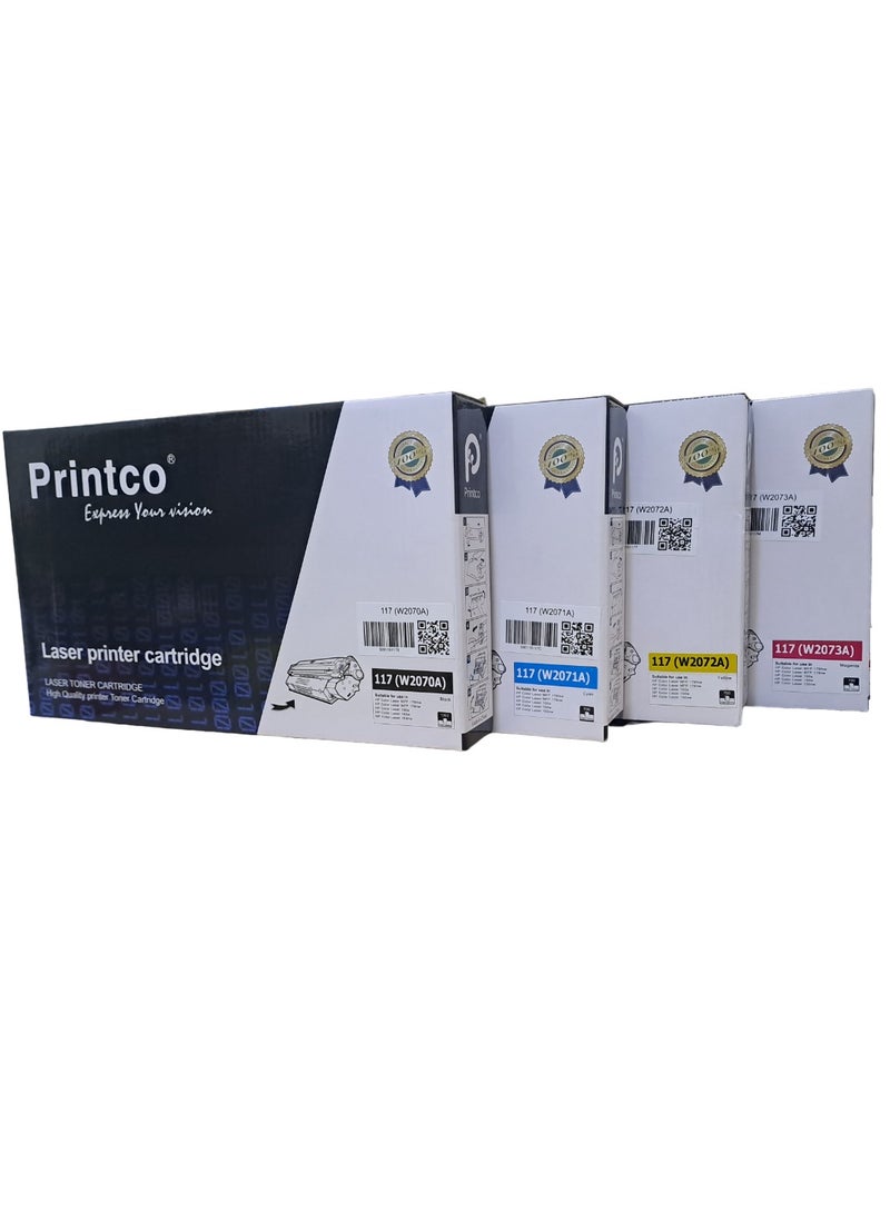 برينتكو خرطوشة حبر متوافقة مع HP 117a w2070a لطابعات HP MFP 179fnw 178nw 150a 150nw مع شريحة جديدة.117 (W2070A) 117 (W2071A) 117 (W2072A) 117 (2073A) - Image 1
