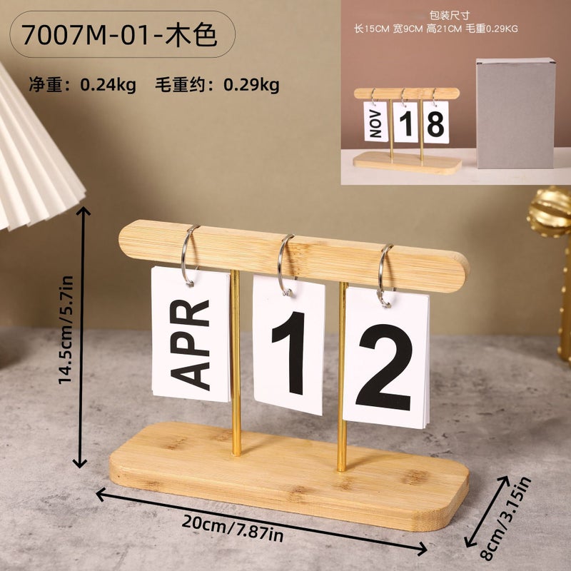 Ins Simple Wooden Calendar Page Flip Home Gift Ornaments Desktop Desk Calendar Perpetual Calendar Po Props Decorations - Image 1