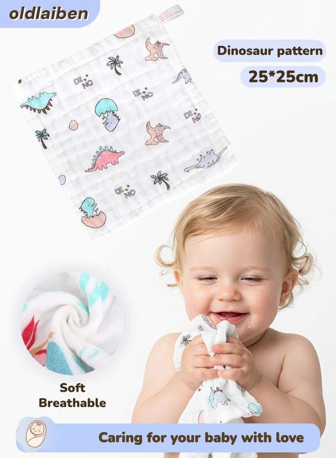oldlaiben Baby Washcloths,Soft Absorbent Washcloths For Baby,6 Layer Ultra Newborn Face Towel,Newborn Burp Cloth,Washcloths For Newborn Boys And Girls,Baby Essentials, Reusable Baby Muslin Washcloths For Delicate Skin,25*25cm,Dinosaur pattern - Image 1
