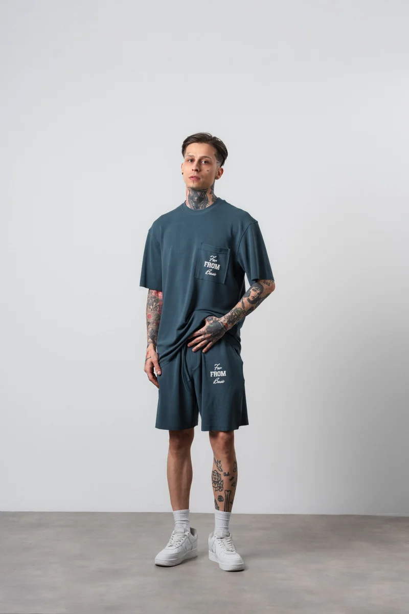Respire Men's Far From Basic Printed Regular Fit T-Shirt and Shorts Set (Petar)