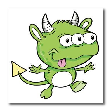3DROSE 3dRose ht_102275_2 Adorable Little Green Monster Sticking Out Tongue-Iron on Heat Transfer for White Material, 6 by  - Image 1