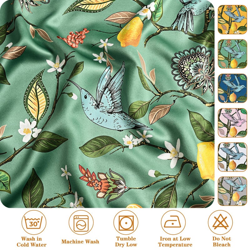 FRAMICS 100% Blackout Curtains for Bedroom Floral Curtains for Living Room 84 Inches Long, Luxury Patterned Green Curtain Lemon Hummingbird Grommet Thermal Insulated Drapes, 2 Panels - Image 5