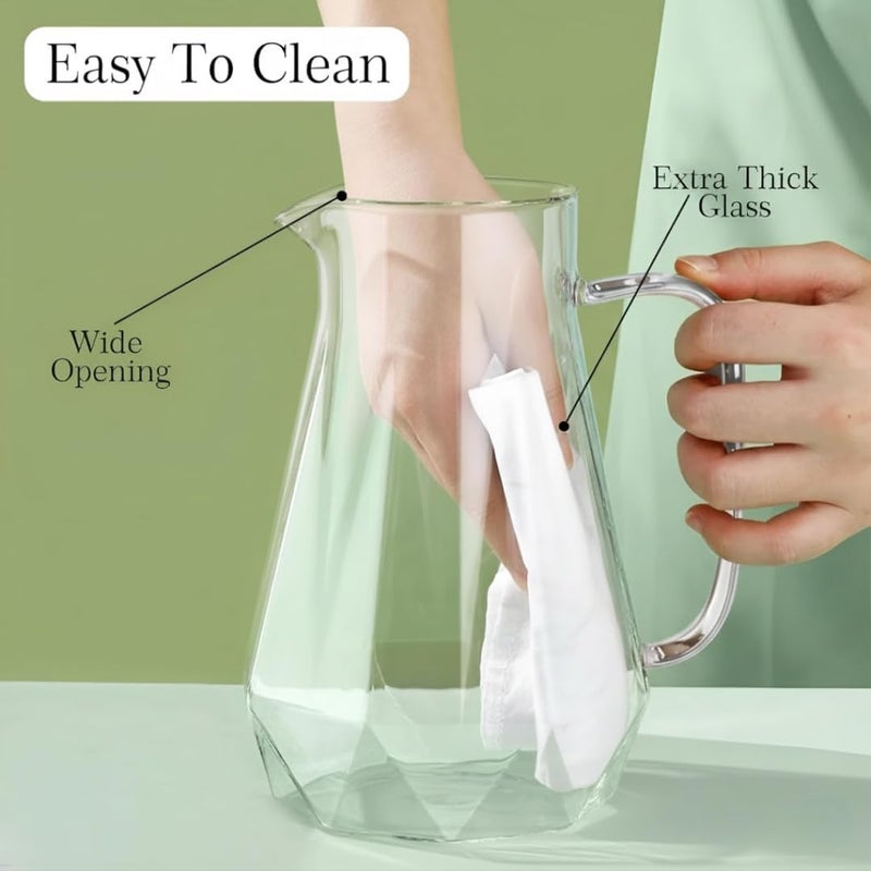 VILON 1.6 Liter Premium Glass Water Jug with Stainless Steel Lid - 1600ml Borosilicate Glass Carafe for Fridge - Large Beverage Pitcher for Juice, Iced Tea & Milk - Elegant Modern Serving Jug - Image 4