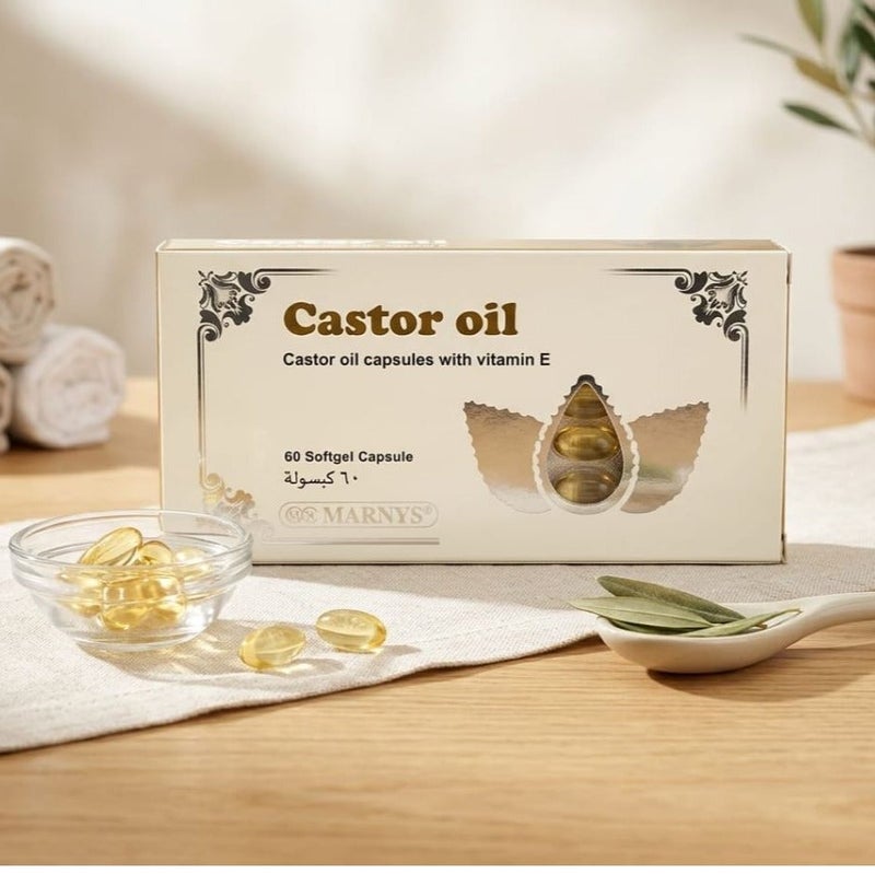 Marnys Castor Oil Capsules with Vitamins E - 60 Capsules
