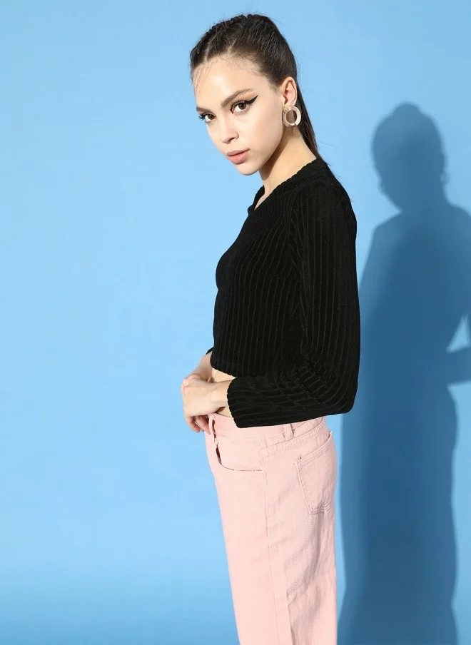 STREET 9 BASICS Stylish Black Cropped Top for Women