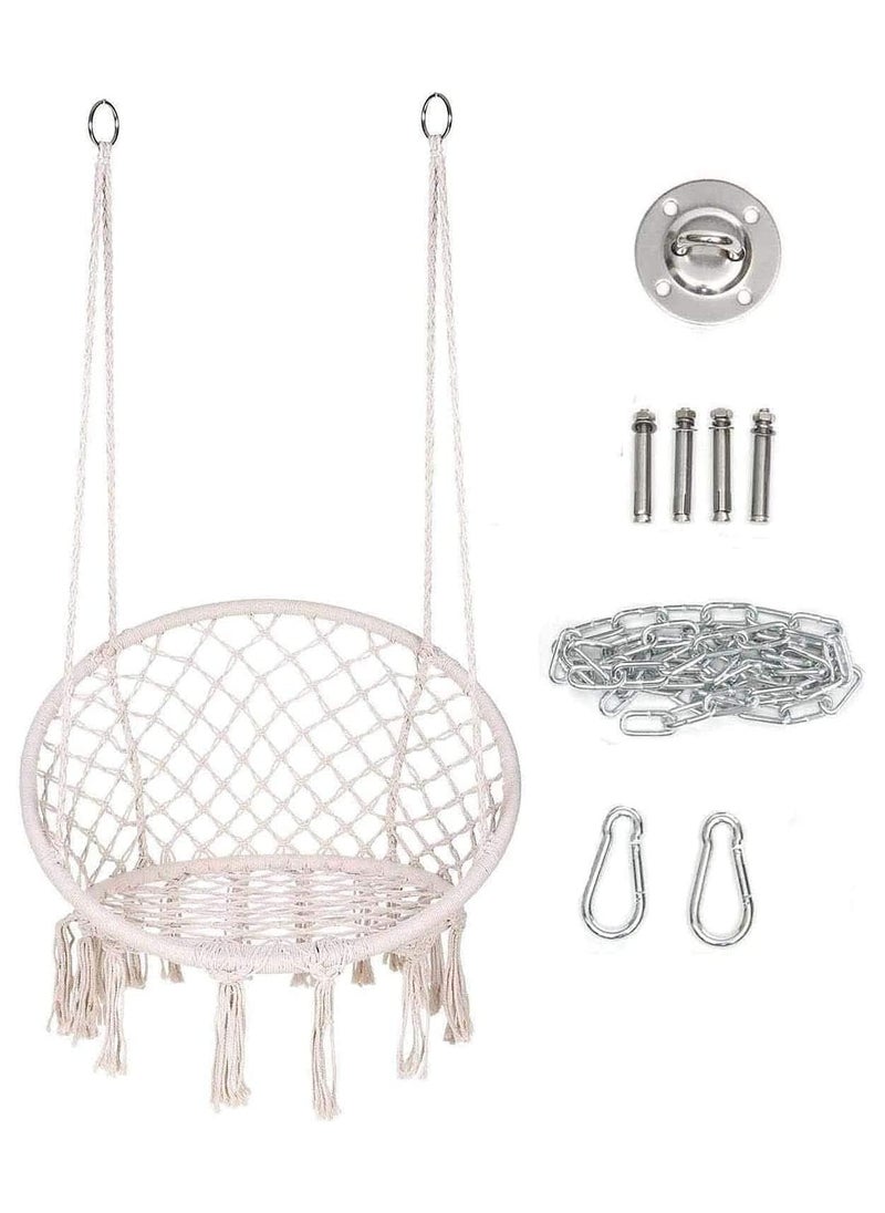 Arabest - Hammock Chair Hanging Macrame Swing with Hardware Kits, Max 260 Lbs, Handmade Knitted Mesh Rope Swing Chair for Indoor, Outdoor, Bedroom, Patio, Yard, Deck, Garden, Beige - Image 1