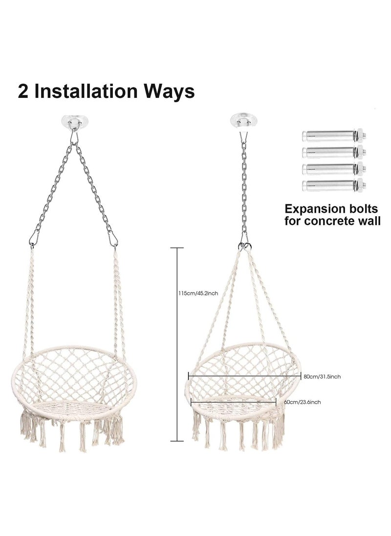 Arabest - Hammock Chair Hanging Macrame Swing with Hardware Kits, Max 260 Lbs, Handmade Knitted Mesh Rope Swing Chair for Indoor, Outdoor, Bedroom, Patio, Yard, Deck, Garden, Beige - Image 1