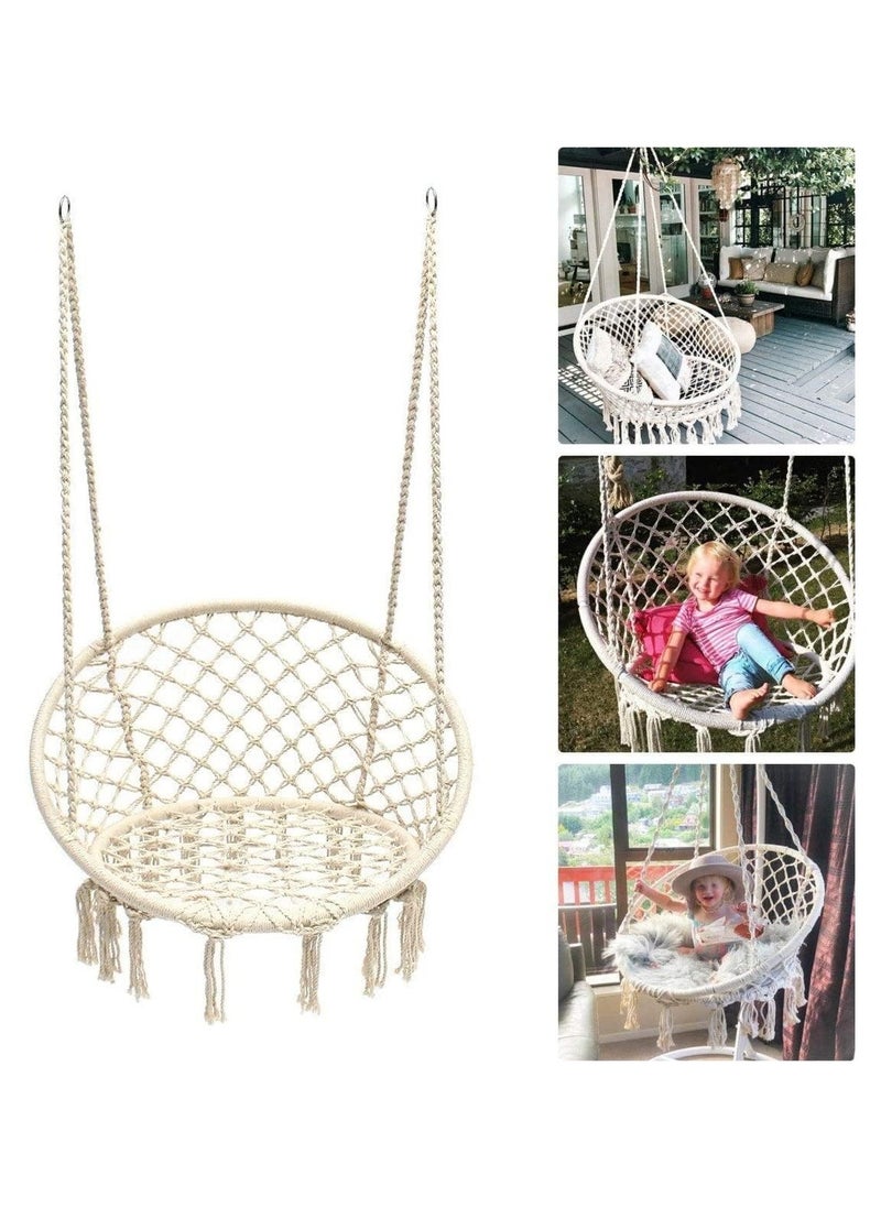 Arabest - Hammock Chair Hanging Macrame Swing with Hardware Kits, Max 260 Lbs, Handmade Knitted Mesh Rope Swing Chair for Indoor, Outdoor, Bedroom, Patio, Yard, Deck, Garden, Beige - Image 1