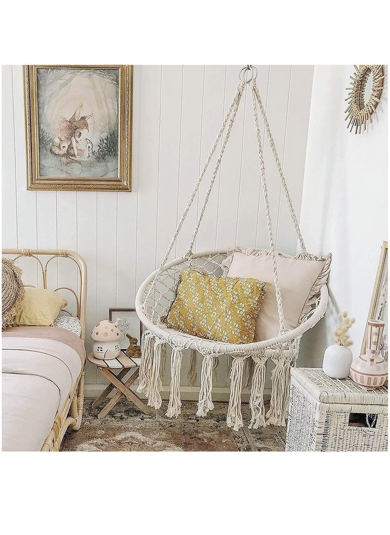 Arabest - Hammock Chair Hanging Macrame Swing with Hardware Kits, Max 260 Lbs, Handmade Knitted Mesh Rope Swing Chair for Indoor, Outdoor, Bedroom, Patio, Yard, Deck, Garden, Beige - Image 1