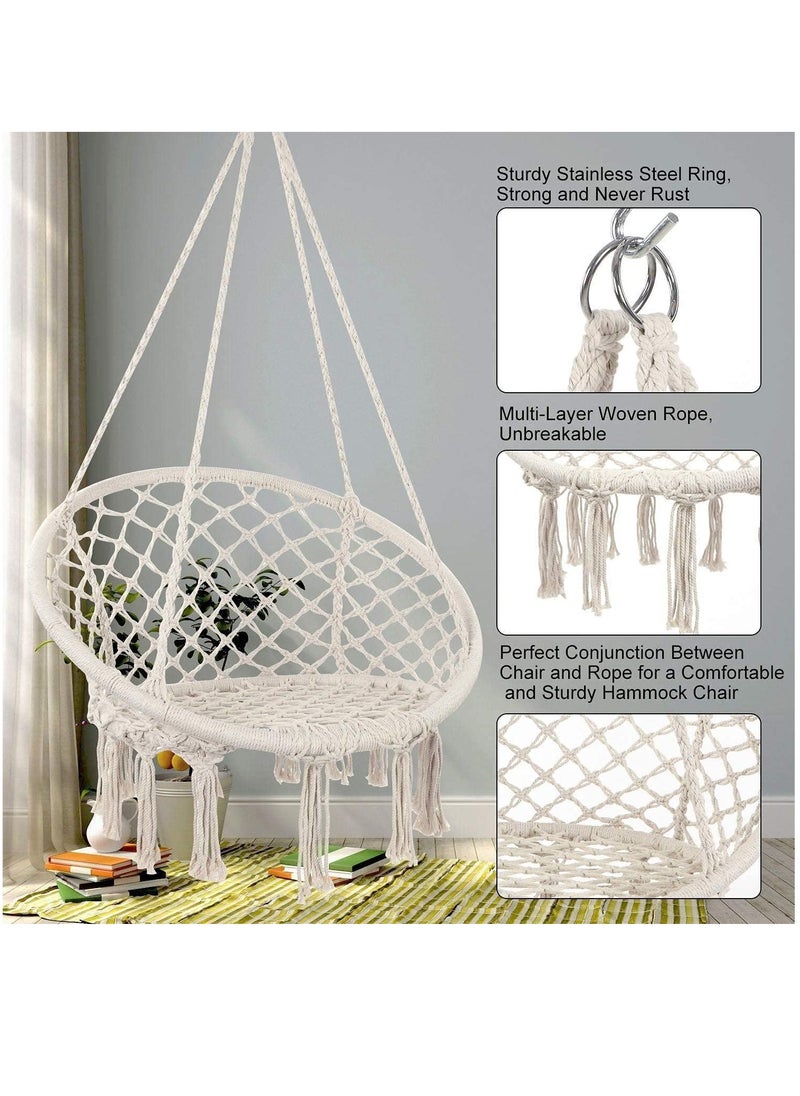 Arabest - Hammock Chair Hanging Macrame Swing with Hardware Kits, Max 260 Lbs, Handmade Knitted Mesh Rope Swing Chair for Indoor, Outdoor, Bedroom, Patio, Yard, Deck, Garden, Beige - Image 1