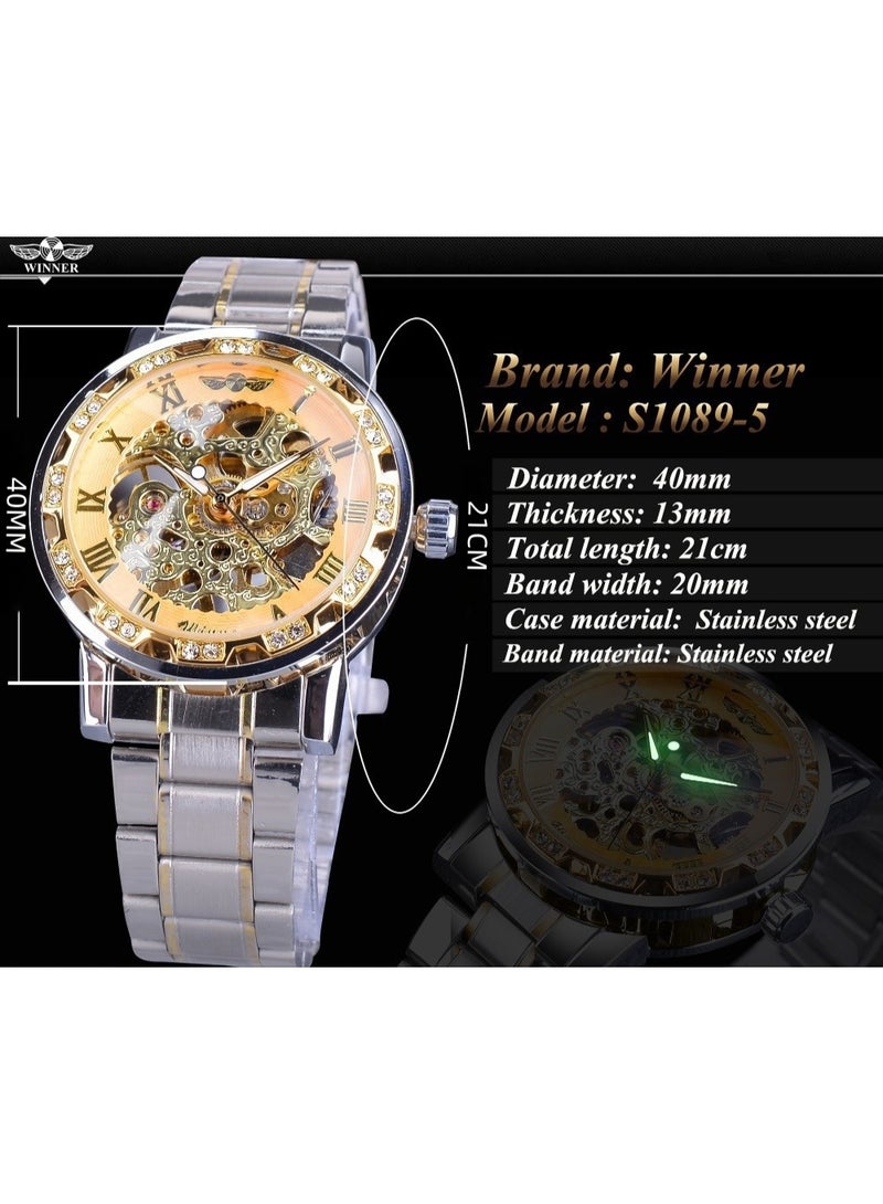 وينر ساعة رجالية أنيقة وعملية بهيكل عظمي يدوي مرصع بأحجار الراين - Image 4