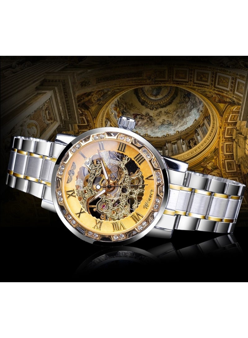 وينر ساعة رجالية أنيقة وعملية بهيكل عظمي يدوي مرصع بأحجار الراين - Image 2