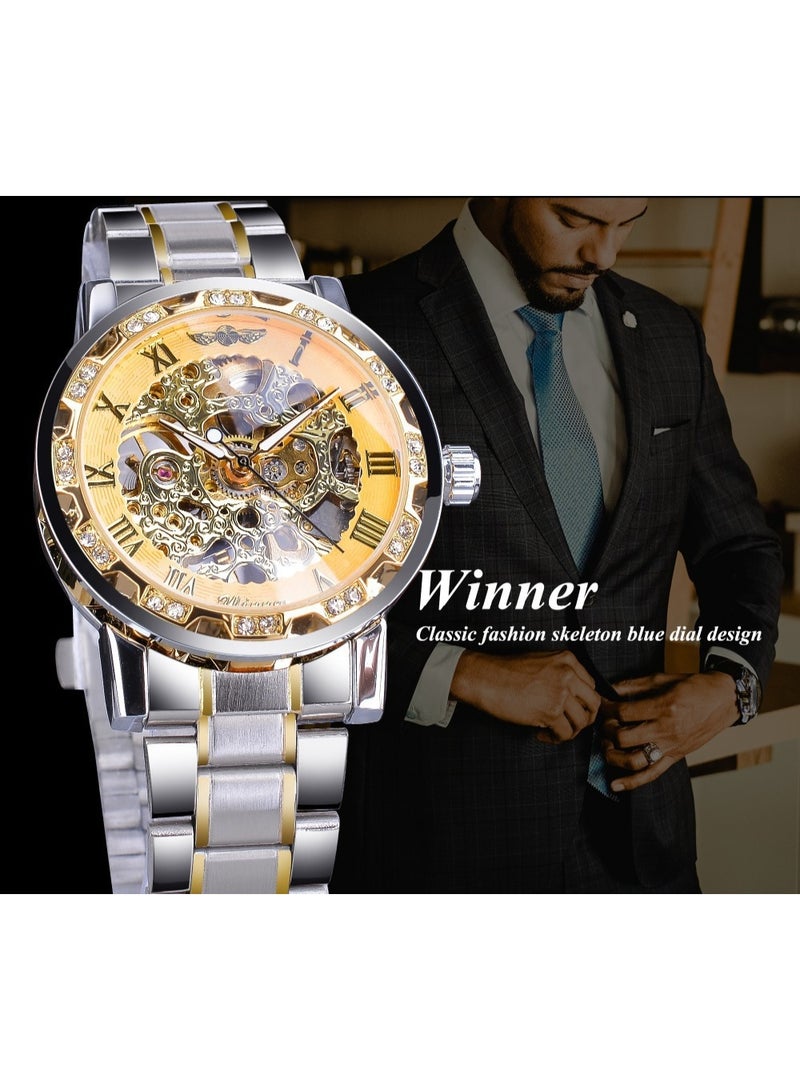 وينر ساعة رجالية أنيقة وعملية بهيكل عظمي يدوي مرصع بأحجار الراين - Image 3