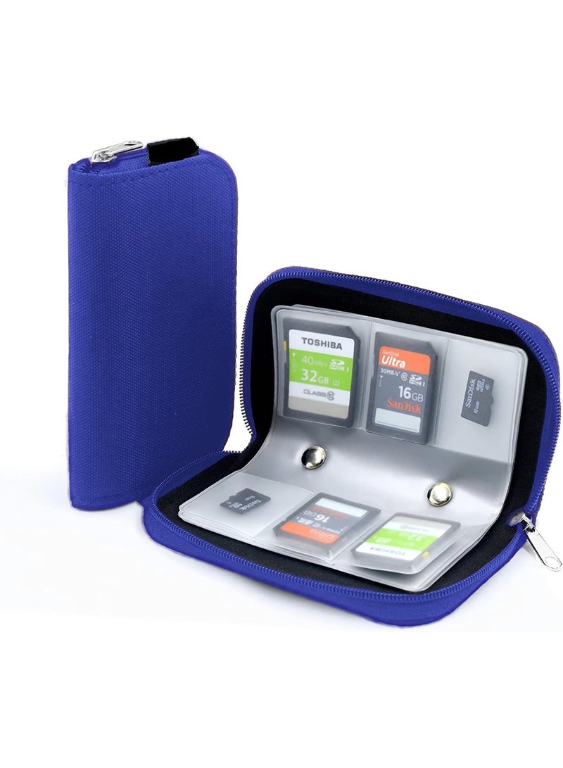 سوفام علب بطاقات الذاكرة، 22 بطاقات فلاش مضغوطة ذات فتحات من نوع SDXC SDHC MMC ذاكرة رقمية آمنة تحمل حقائب حامل الحقيبة منظم الحافظة تخزين الوسائط وتنظيمها، قطعة واحدة 8 صفحات (أزرق) - Image 1