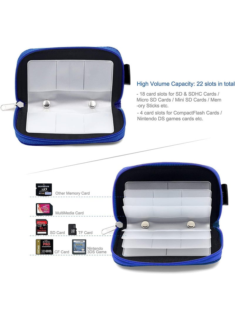 سوفام علب بطاقات الذاكرة، 22 بطاقات فلاش مضغوطة ذات فتحات من نوع SDXC SDHC MMC ذاكرة رقمية آمنة تحمل حقائب حامل الحقيبة منظم الحافظة تخزين الوسائط وتنظيمها، قطعة واحدة 8 صفحات (أزرق) - Image 2