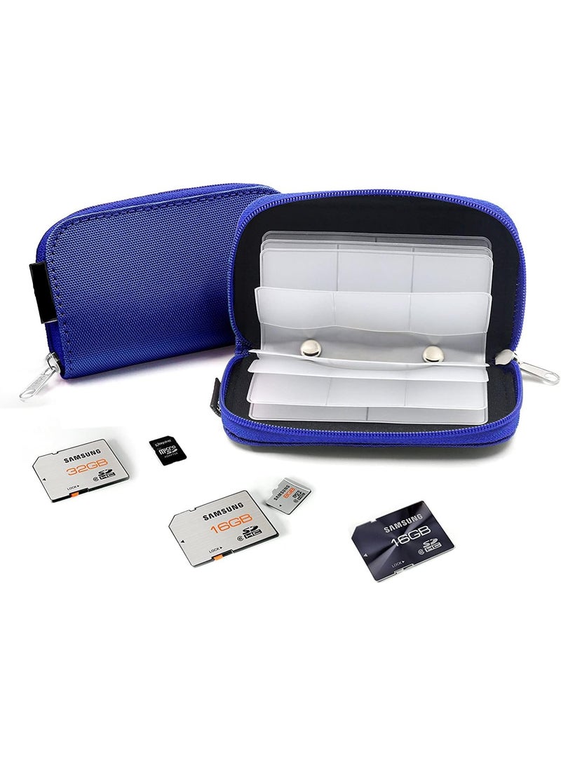 سوفام علب بطاقات الذاكرة، 22 بطاقات فلاش مضغوطة ذات فتحات من نوع SDXC SDHC MMC ذاكرة رقمية آمنة تحمل حقائب حامل الحقيبة منظم الحافظة تخزين الوسائط وتنظيمها، قطعة واحدة 8 صفحات (أزرق) - Image 4