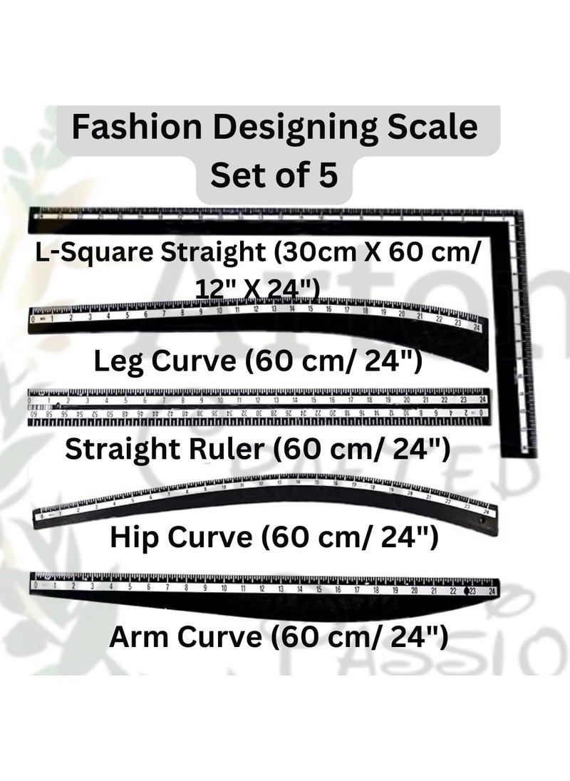 Artonezt Artonezt Fashion Design Scale Black Pattern Making Ruler Kit Fashion Designer Kit Sewing Ruler Set French Curve Tailor Ruler Measuring kit Set of 15  - Image 2