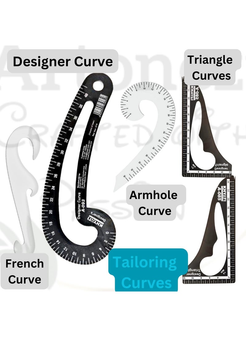 Artonezt Artonezt Fashion Design Scale Black Pattern Making Ruler Kit Fashion Designer Kit Sewing Ruler Set French Curve Tailor Ruler Measuring kit Set of 15  - Image 3