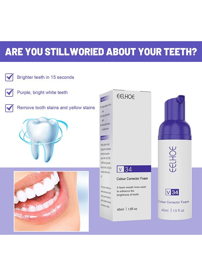 EELHOE V34 Colour Corrector Foam，Foam whitening toothpaste cleans tartar, yellow stains, stains, fresh breath, dazzling white teeth 45ml - Image 3