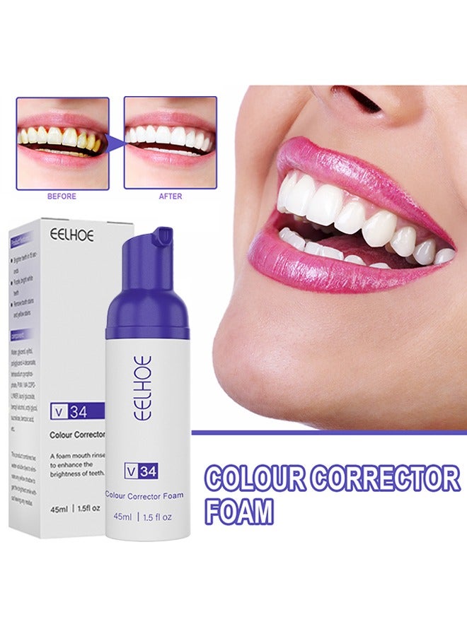 EELHOE V34 Colour Corrector Foam，Foam whitening toothpaste cleans tartar, yellow stains, stains, fresh breath, dazzling white teeth 45ml - Image 1