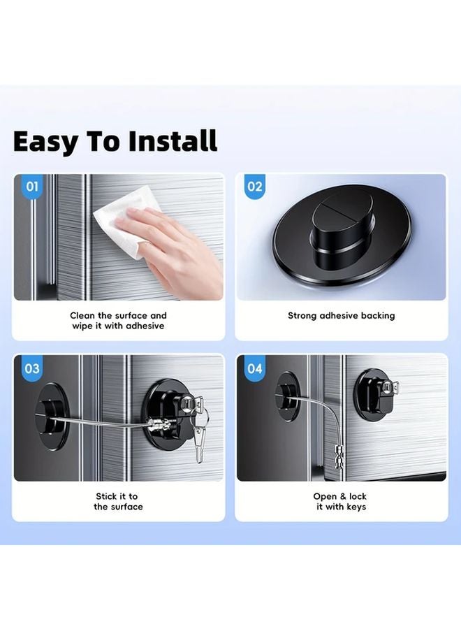 2 White Fridge Locks Set with Keys Self Adhesive Latches for Children Toddlers Adults Double Doors Cabinets - Image 3