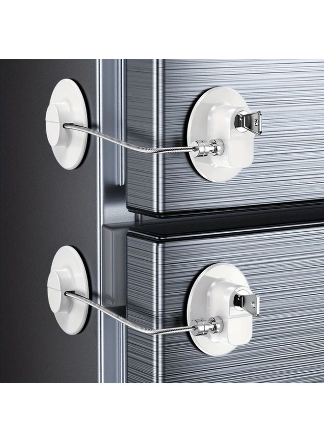 2 White Fridge Locks Set with Keys Self Adhesive Latches for Children Toddlers Adults Double Doors Cabinets - Image 1