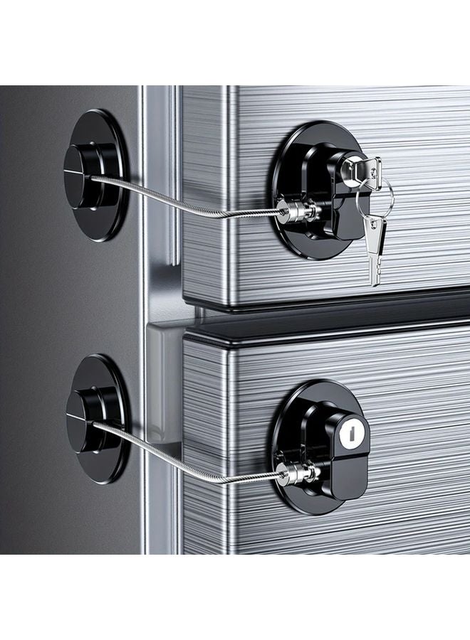 2 White Fridge Locks Set with Keys Self Adhesive Latches for Children Toddlers Adults Double Doors Cabinets - Image 2