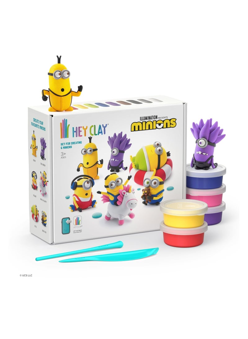 HEY CLAY MINIONS Colourful modelling air-dry clay, 15 cans with fun interactive app for kids 3 years + - Image 1