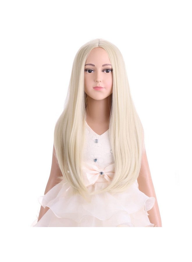 DUDUWIG Kids Blonde Wig Long Blonde Wigs For Girls Middle Part Light Blonde Straight Synthetic Hair Blonde Wigs For Dress Up Cosplay Halloween - Image 1