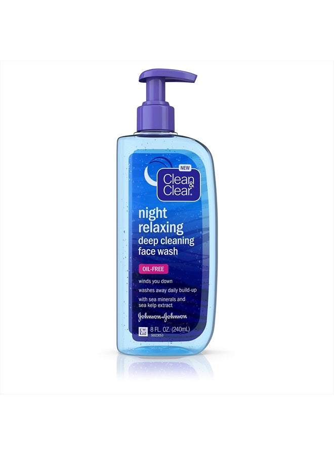Clean & Clear Night Relaxing Oil-Free Deep Cleaning Face Wash with Deep Sea Minerals & Sea Kelp Extract, For All Skin Types, 8 fl. oz - Image 1