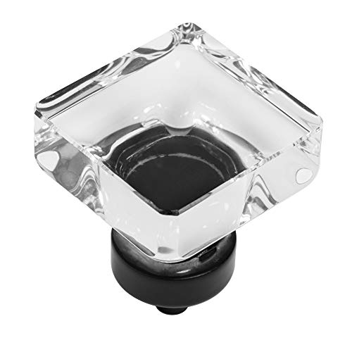 Cosmas 10 Pack 6377FB-C Flat Black Cabinet Hardware Square Knob with Clear Glass - 1-3/8" Squared - Image 2