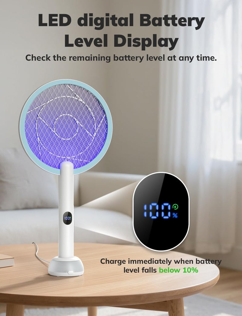 YISSVIC Electric Fly Swatter Bug Zapper Racket 4000V LED Screen Dual Modes Fly Zapper Rechargeable for Indoor Home Office Backyard Patio Camping - Image 2