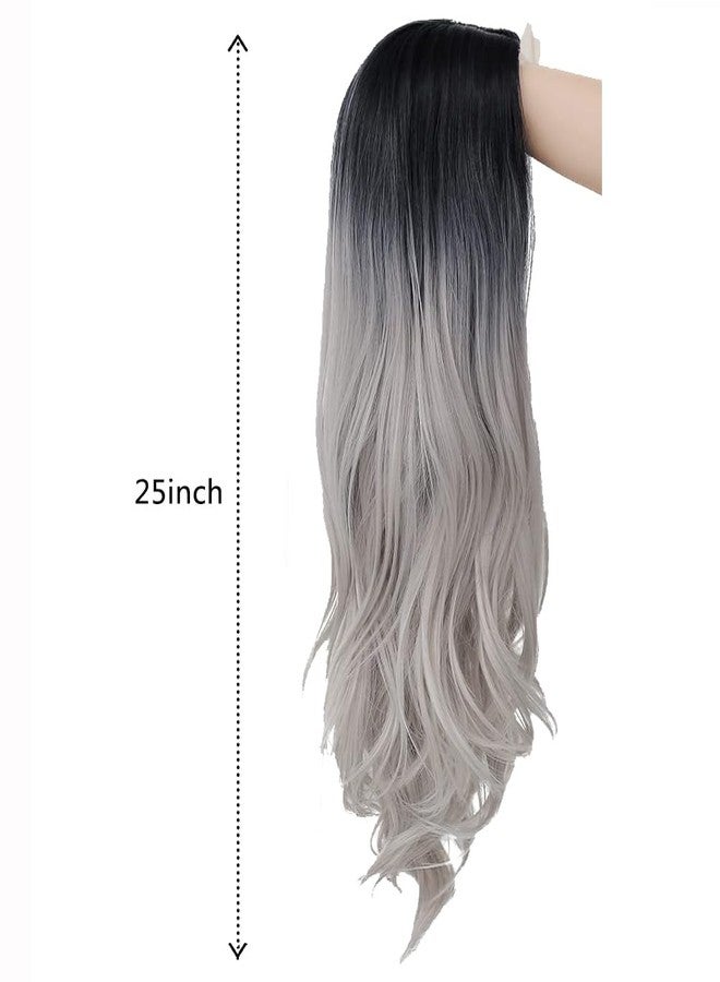 Tseses Long Grey Curly Wavy Wigs for Women Ombre Black Grey Wig Synthetic Natural Middle Part Cosplay Halloween Costume Hair Wig - Image 3
