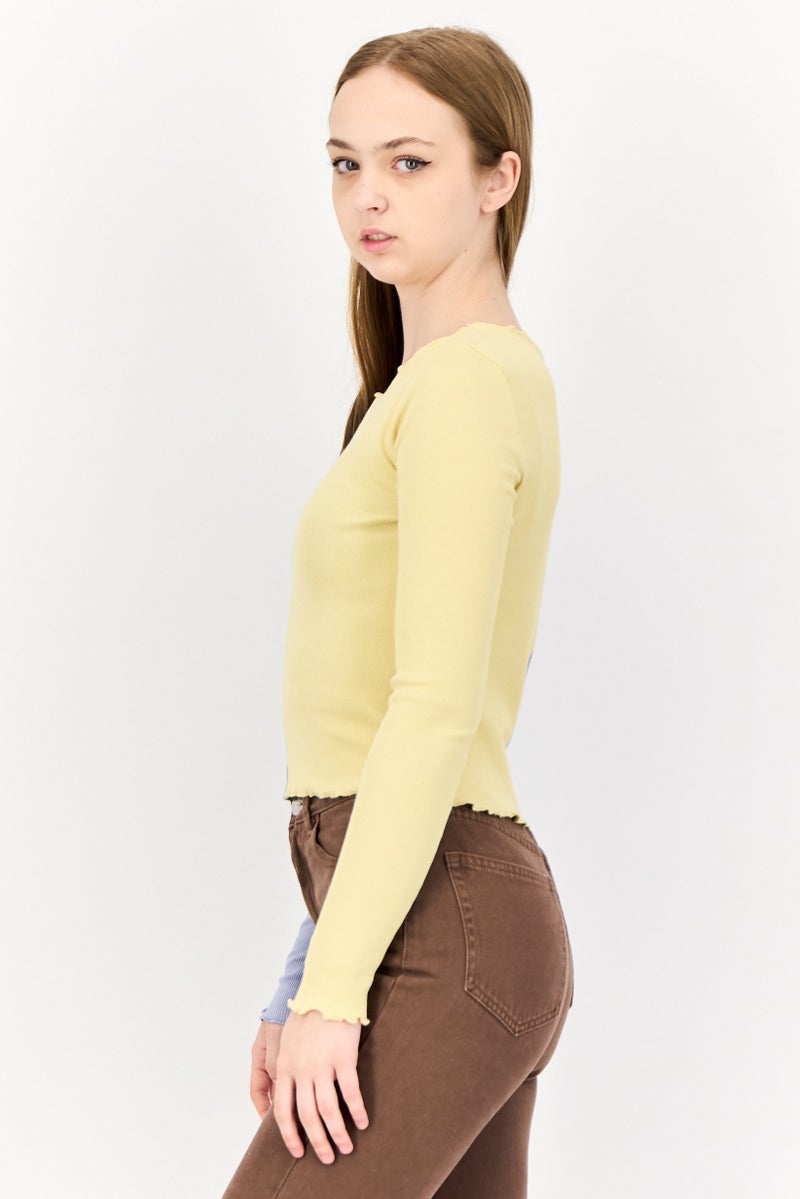 ONLY Women Ruffle Neck Long Sleeve Two Tone Top, Multicolor  - Image 2
