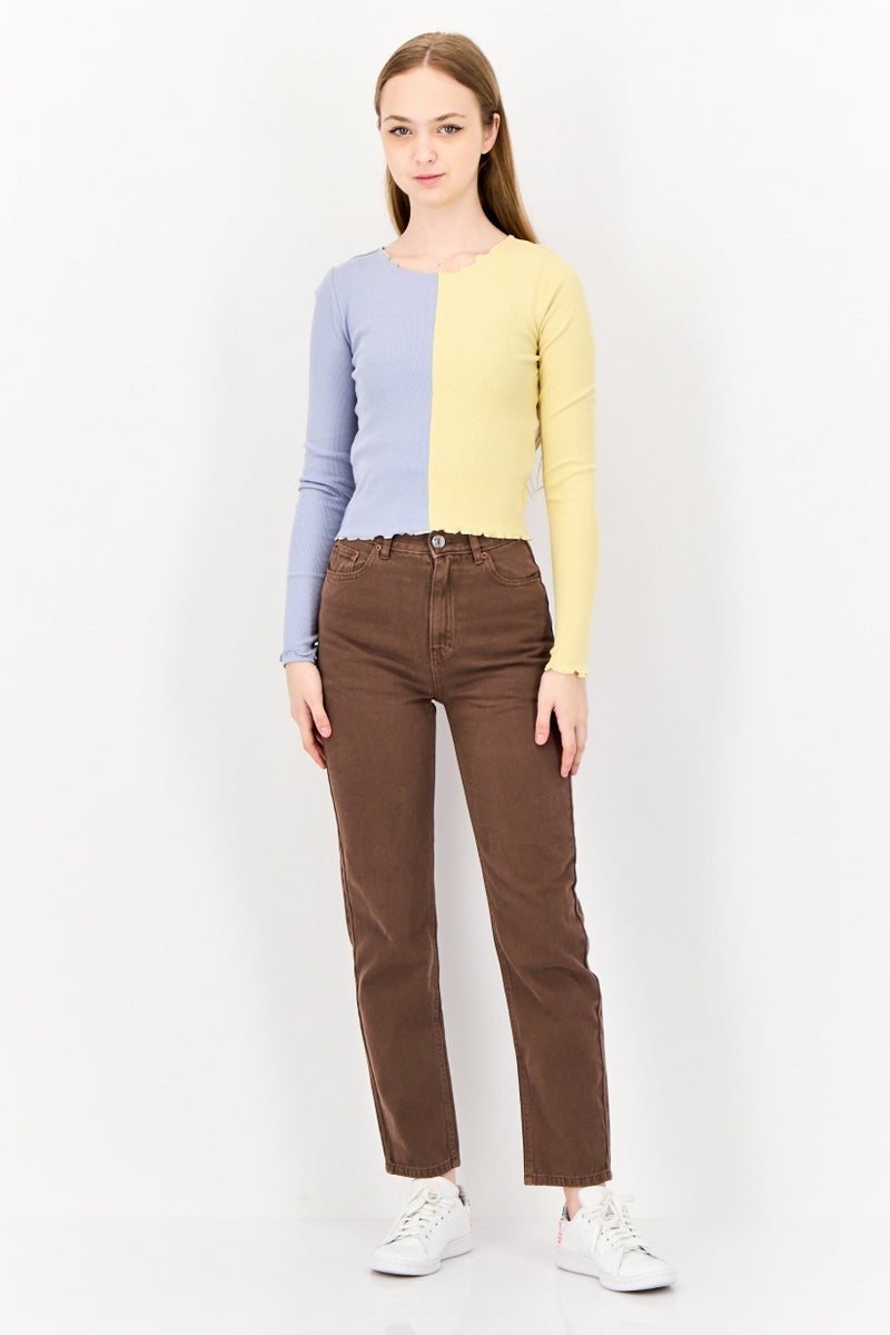 ONLY Women Ruffle Neck Long Sleeve Two Tone Top, Multicolor  - Image 4