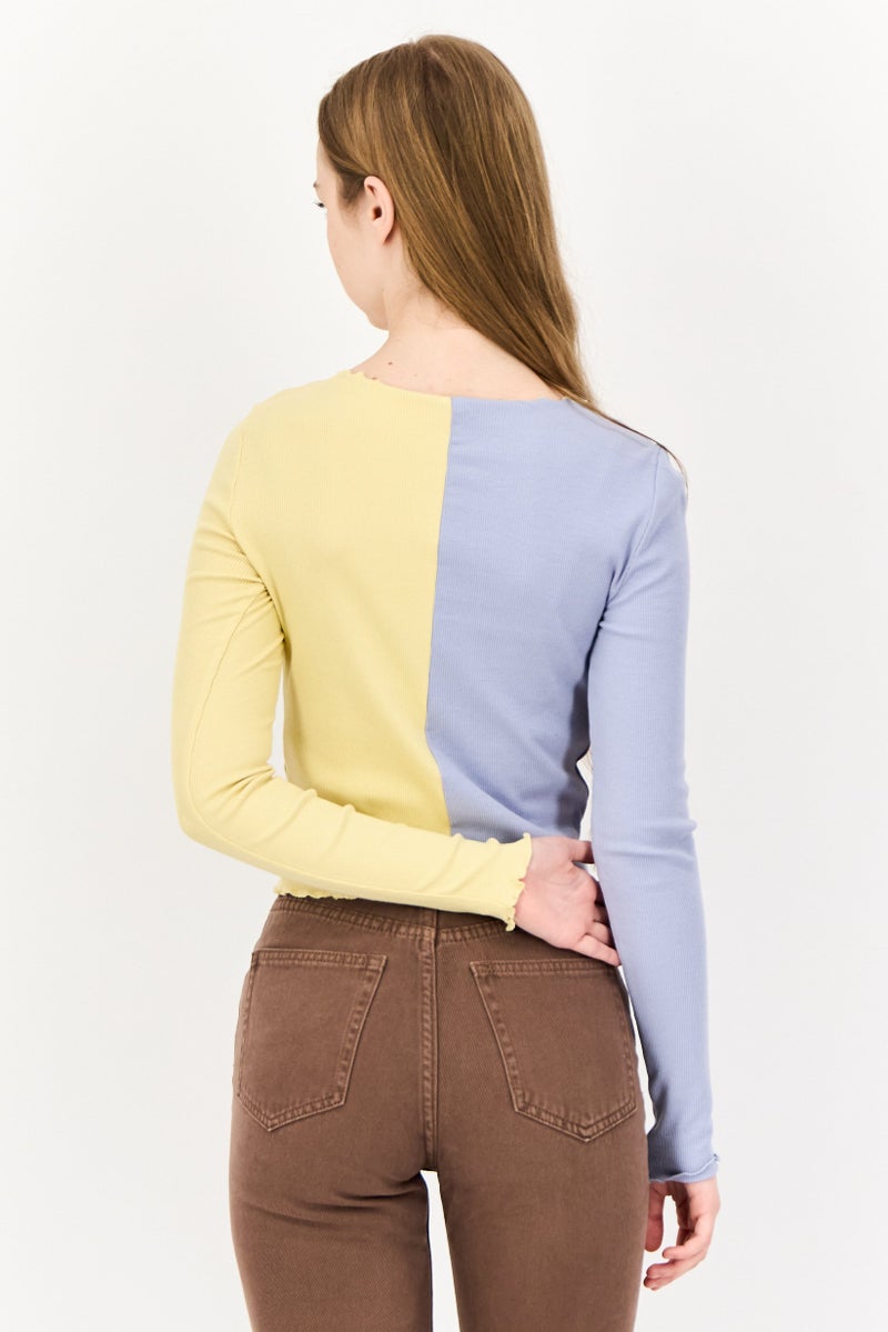 ONLY Women Ruffle Neck Long Sleeve Two Tone Top, Multicolor  - Image 3