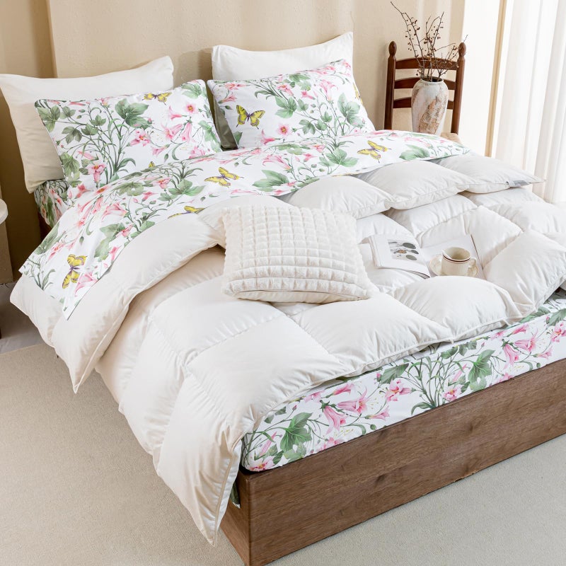 QSH 100% Egyptian Cotton Sheets Set King Size Butterfly Floral Bedding Sheets Spring Leaves Print Bed Sheets Deep Pockets Sheet 4PCs - Image 2