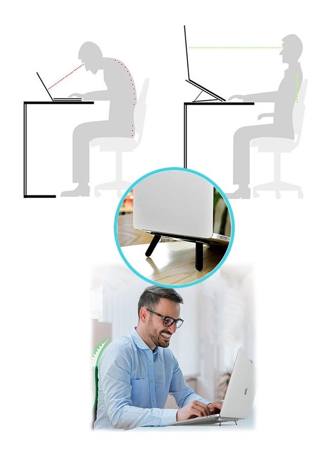 Sweet Life Portable Laptop Stand, Foldable Adjustable Heights, Lightweight Laptop Keyboard Holder Riser, Self-Adhesive Portable Laptop Stand with Non-Skid Feet. (Black)  - Image 3
