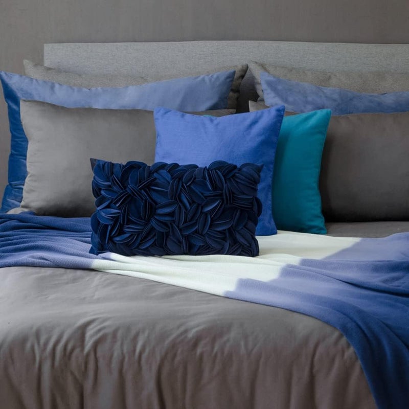 KINGROSE Handmade 3D Flower Accent Throw Pillow Cover Home Decorative Pillow Case Soft Rectangle Cushion Cover for Sofa Living Room Bed Sofa Couch 12 x 20 Inches Velvet Navy Blue - Image 5