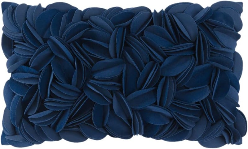 KINGROSE Handmade 3D Flower Accent Throw Pillow Cover Home Decorative Pillow Case Soft Rectangle Cushion Cover for Sofa Living Room Bed Sofa Couch 12 x 20 Inches Velvet Navy Blue - Image 1