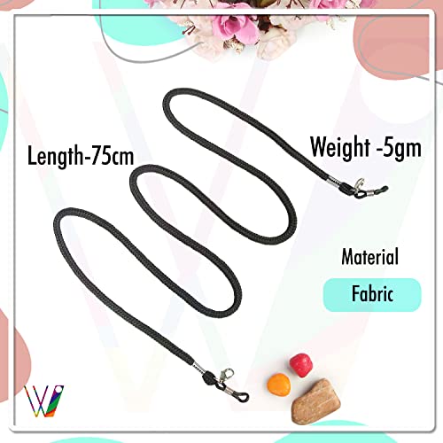 VIVID vision Unisex Adult Fabric Eyeglass Holder Strap Cord | New Chain Adjust on Sunglasses | Anti-slip Retainer Lanyard String Eyewear Frame | CH-153 | Black - Image 2