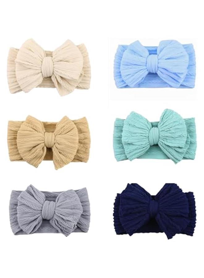 HOOKOR Nylon Blue Baby Headbands Bows, Stretchy Gray Infant Headband Bows for Baby Girls Boys Newborn Head Wraps Toddler Unisex (16-04) - Image 1