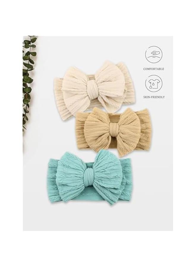 HOOKOR Nylon Blue Baby Headbands Bows, Stretchy Gray Infant Headband Bows for Baby Girls Boys Newborn Head Wraps Toddler Unisex (16-04) - Image 2