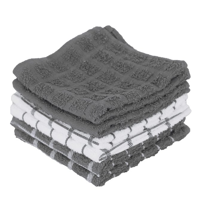 TERRY CHECK DISH CLOTH SET HIGHLY ABSORBENT SUPER SOFT 100 COTTON DURABLE KITCHEN CLEANING CLOTHS FOR WIPING TABLES AND COUNTERS 6PACK GRAY