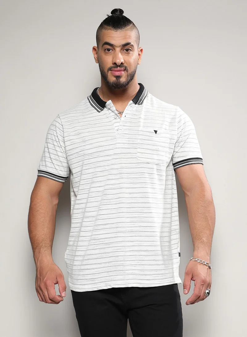 Instafab Plus Men's White Striped Regular Fit Casual T-Shirt