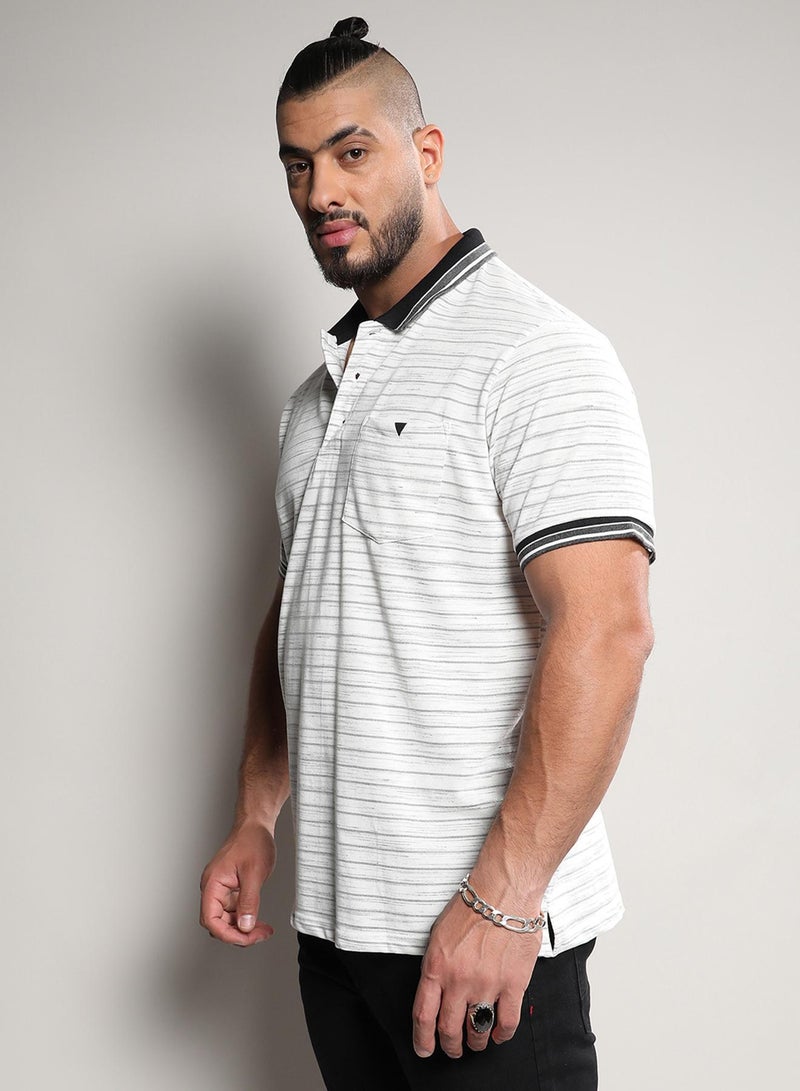 Instafab Plus Men's White Striped Regular Fit Casual T-Shirt - Image 3