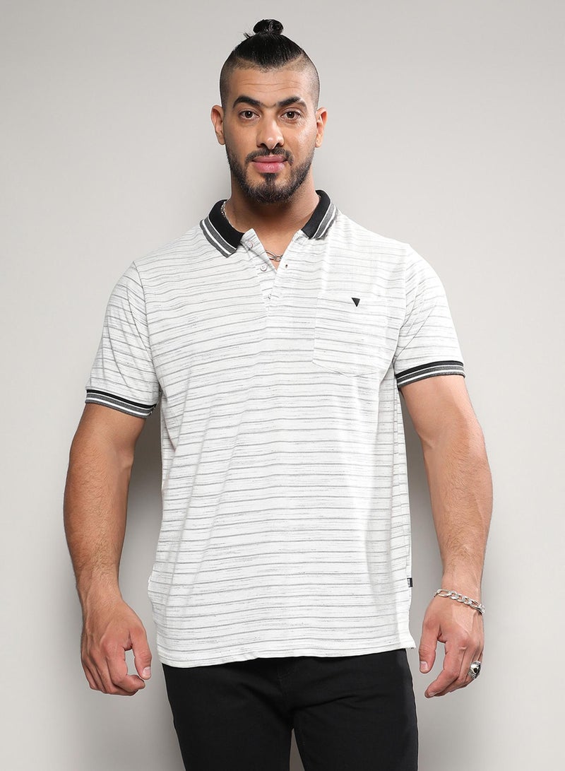 Instafab Plus Men's White Striped Regular Fit Casual T-Shirt - Image 2