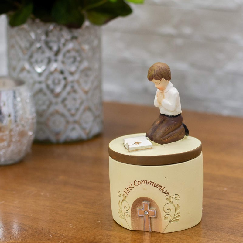 Dicksons First Communion Praying Boy Resin Stone 5 Inch Keepsake Box - Image 2