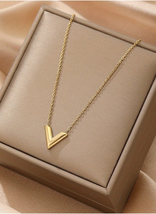 Generic Gold Letter V Bracelets Dainty Gold Plated Chain Bracelets Necklaces Set Ribbon Choker Bracelets Necklaces Trendy Jewelry Gifts for Women Girls  - Image 2